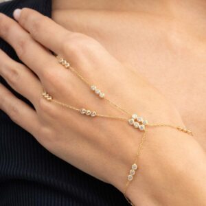 Handmade Gold Plated 925 Sterling Silver Hand Harness Bracelet Zircon Gemstone Sahmeran Ring Bracelet Boho Jewelry for Women