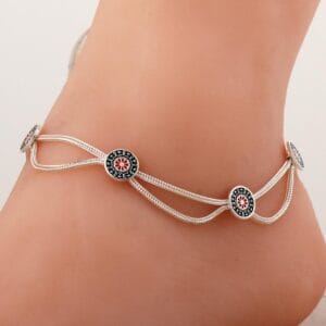 Handmade Anatolian Enamel Woven 925 Sterling Silver Anklet