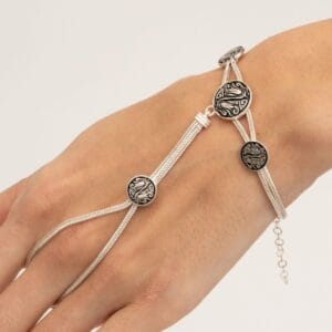 Handmade Ottoman Tulip 925 Sterling Silver Hand Harness Midyat Woven Mesh Slave Bracelet Ring Jewelry