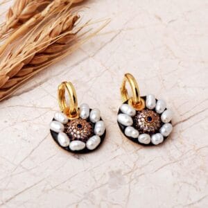 Handmade Sapphire Topaz Pearl Evil Eye Hoop Earrings 925 Silver