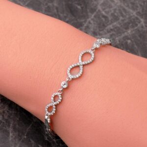 Handmade Triple Infinity 925 Sterling Silver Bracelet, Rhodium Plated Cubic Zirconia Symbol Bracelet, Romantic Gift for Her