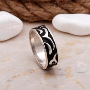 Handmade Engraved 925 Sterling Silver Ring White Gold Plated Band