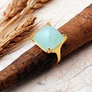 Handmade Gold Plated 925 Sterling Silver Square Gemstone Ring Adjustable Faceted Natural Stone Geometric Statement Ring