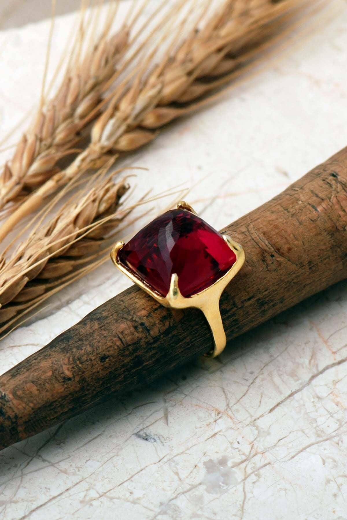 Handmade Gold Plated 925 Sterling Silver Square Gemstone Ring Adjustable Faceted Natural Stone Geometric Statement Ring - Image 2
