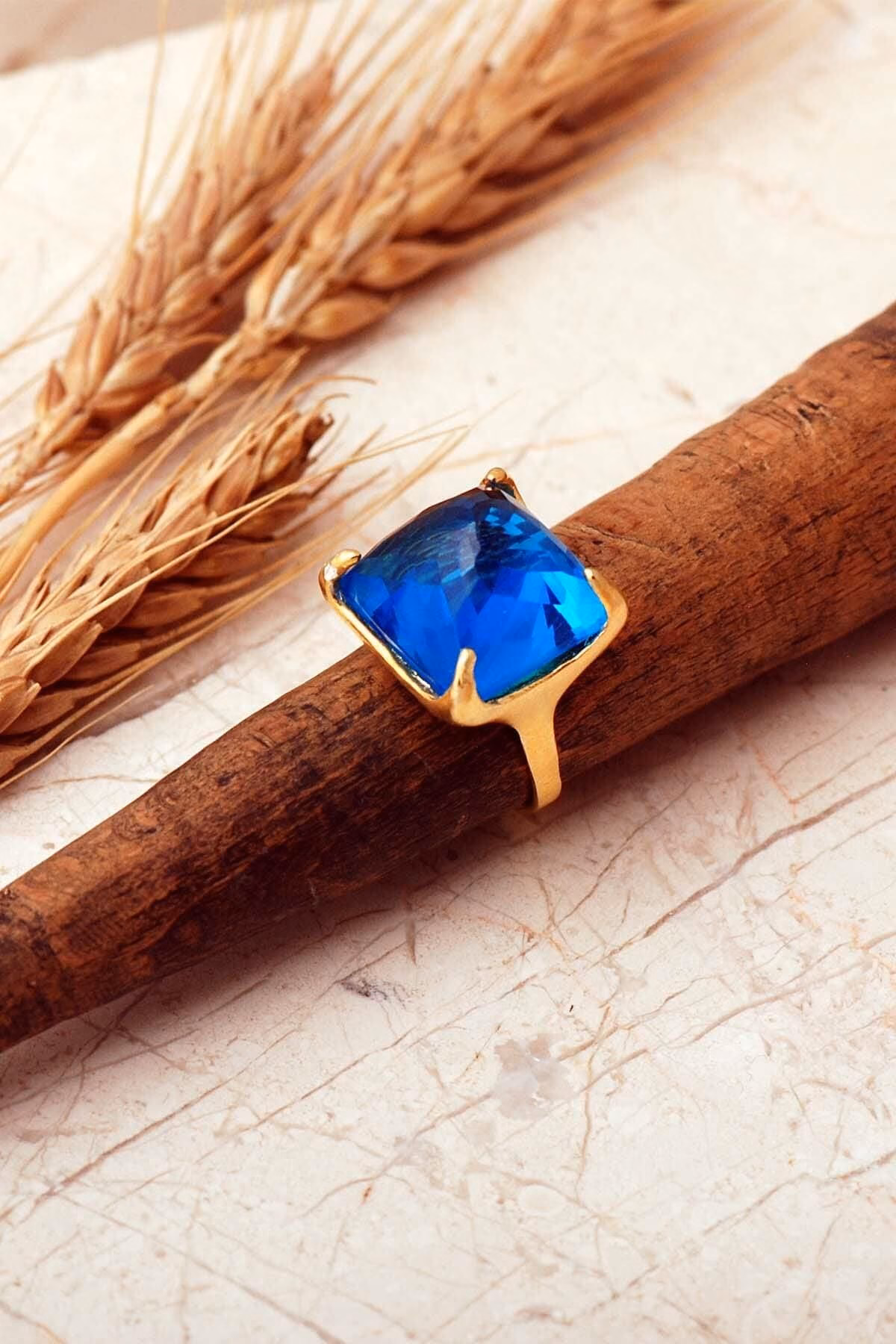 Handmade Gold Plated 925 Sterling Silver Square Gemstone Ring Adjustable Faceted Natural Stone Geometric Statement Ring - Image 5