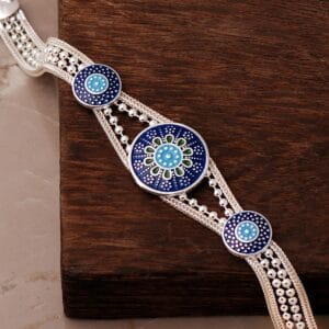 Handmade Sun of Mardin Enamel 925 Sterling Silver Woven Mesh Bracelet