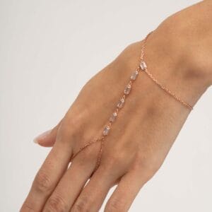 Handmade Baguette Zircon Rose Gold 925 Sterling Silver Hand Chain Bracelet Delicate Sahmeran Ring Bracelet