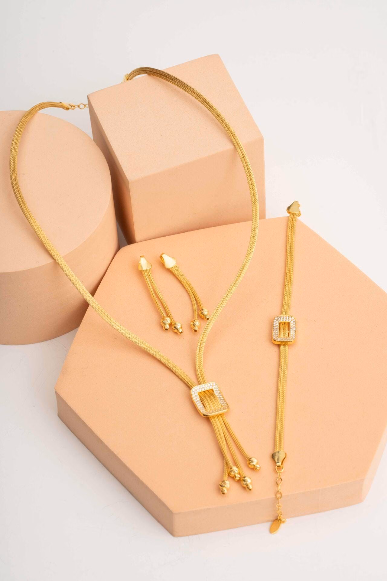 Handmade 22K Gold Plated 925 Sterling Silver Woven Jewelry Set Midyat Mesh Necklace Earrings Bracelet - Image 5