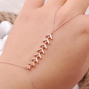 Rose Gold Herringbone Slave Bracelet 925 Silver Hand Harness Ring