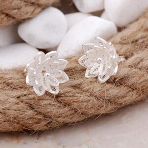 Handmade Flower Filigree 925 Sterling Silver Stud Earrings
