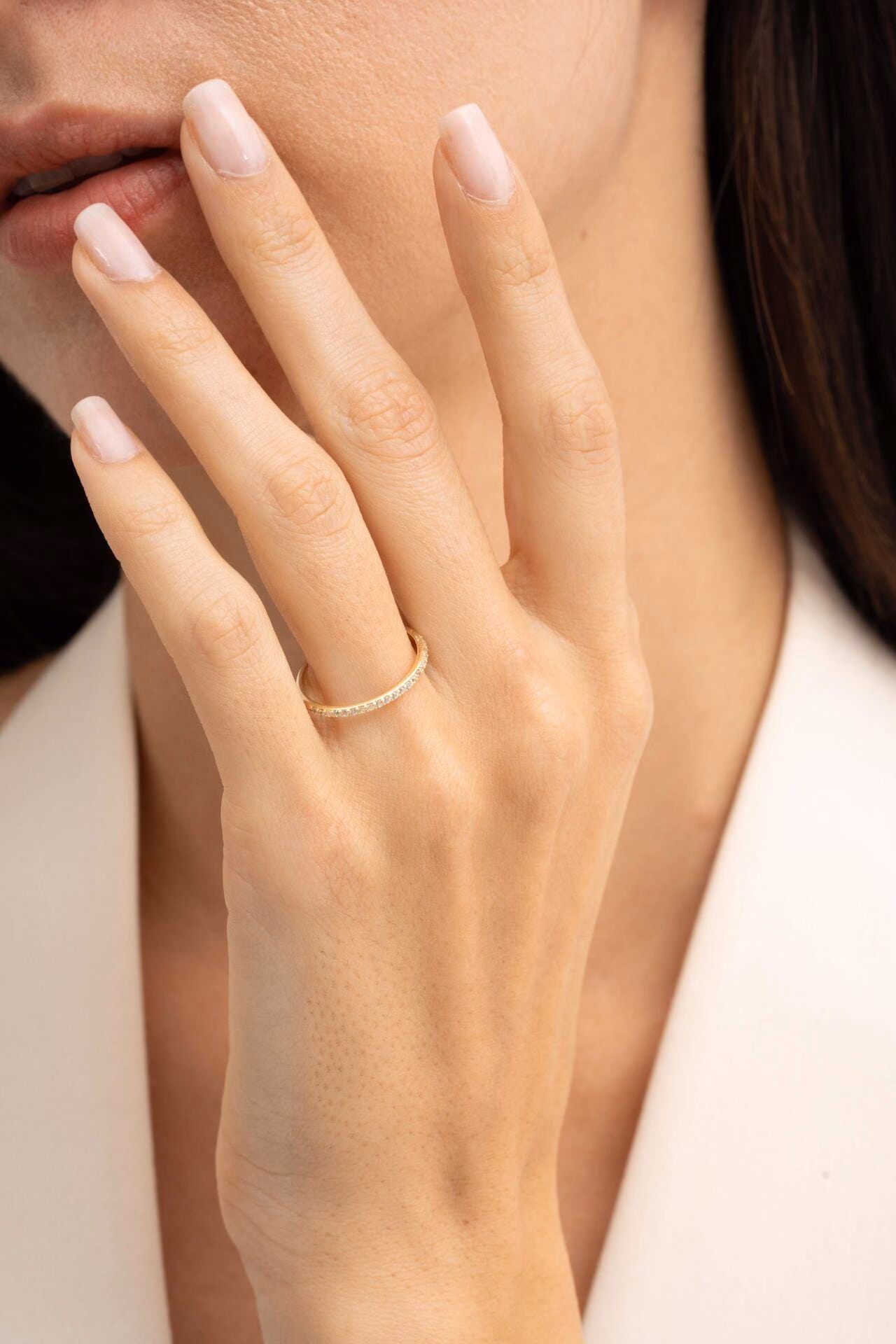 Handmade Gold Plated 925 Sterling Silver Half Eternity Ring Thin Zirconia Stacking Band - Image 6