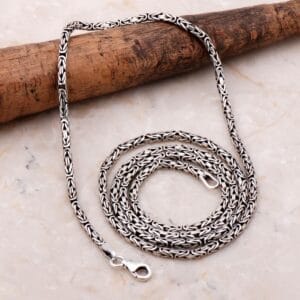Handmade 925 Sterling Silver Byzantine Chain Necklace for Men Square 2mm 60cm