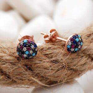 Handmade Multicolor Zircon Rose Gold Plated 925 Sterling Silver Stud Earrings