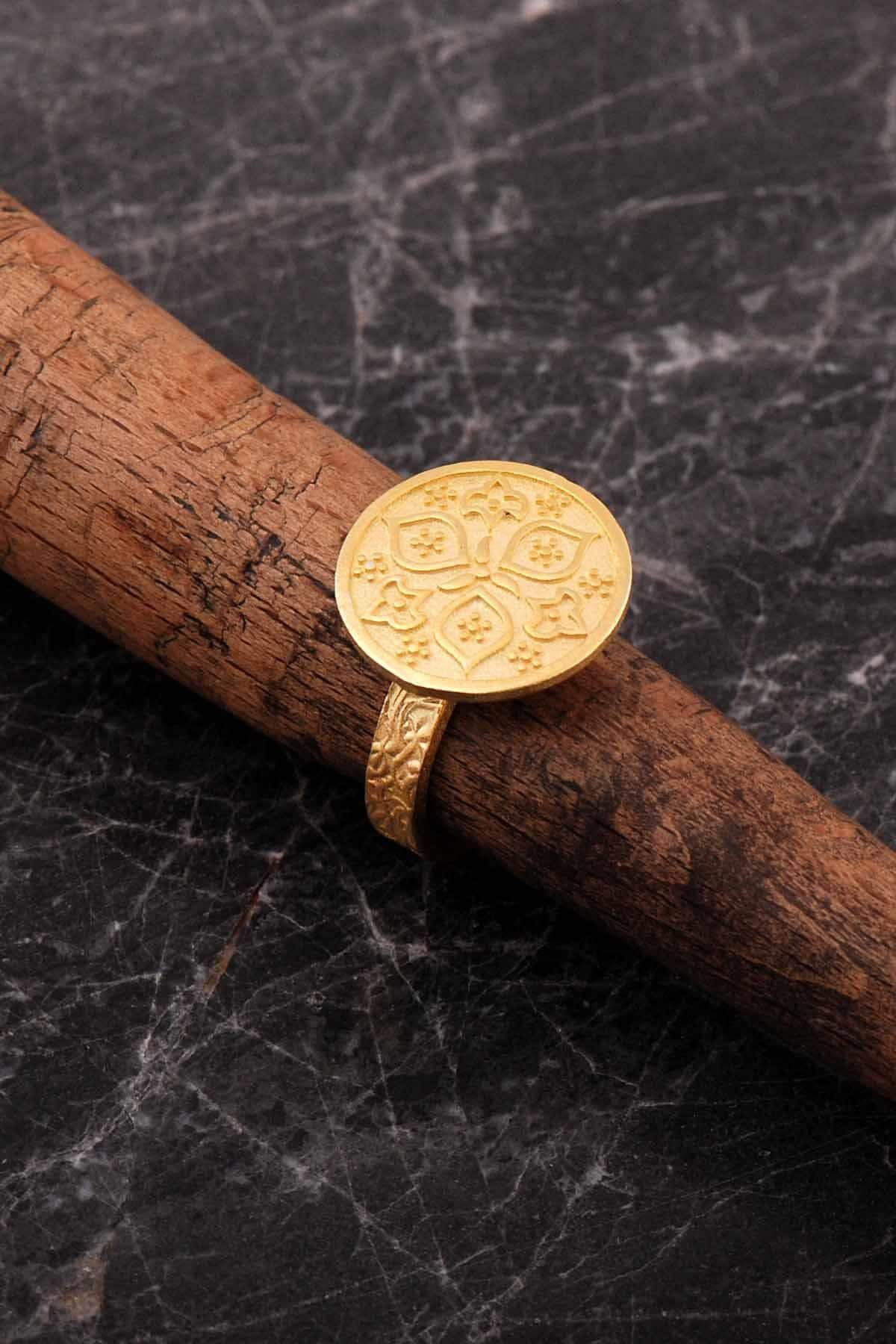 Handmade Anatolian Sun Motif Ring 925 Sterling Silver Gold Plated Adjustable Ring - Image 3