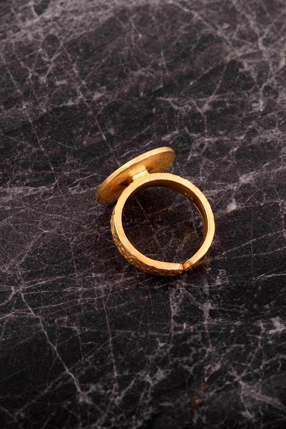 Handmade Anatolian Sun Motif Ring 925 Sterling Silver Gold Plated Adjustable Ring - Image 4