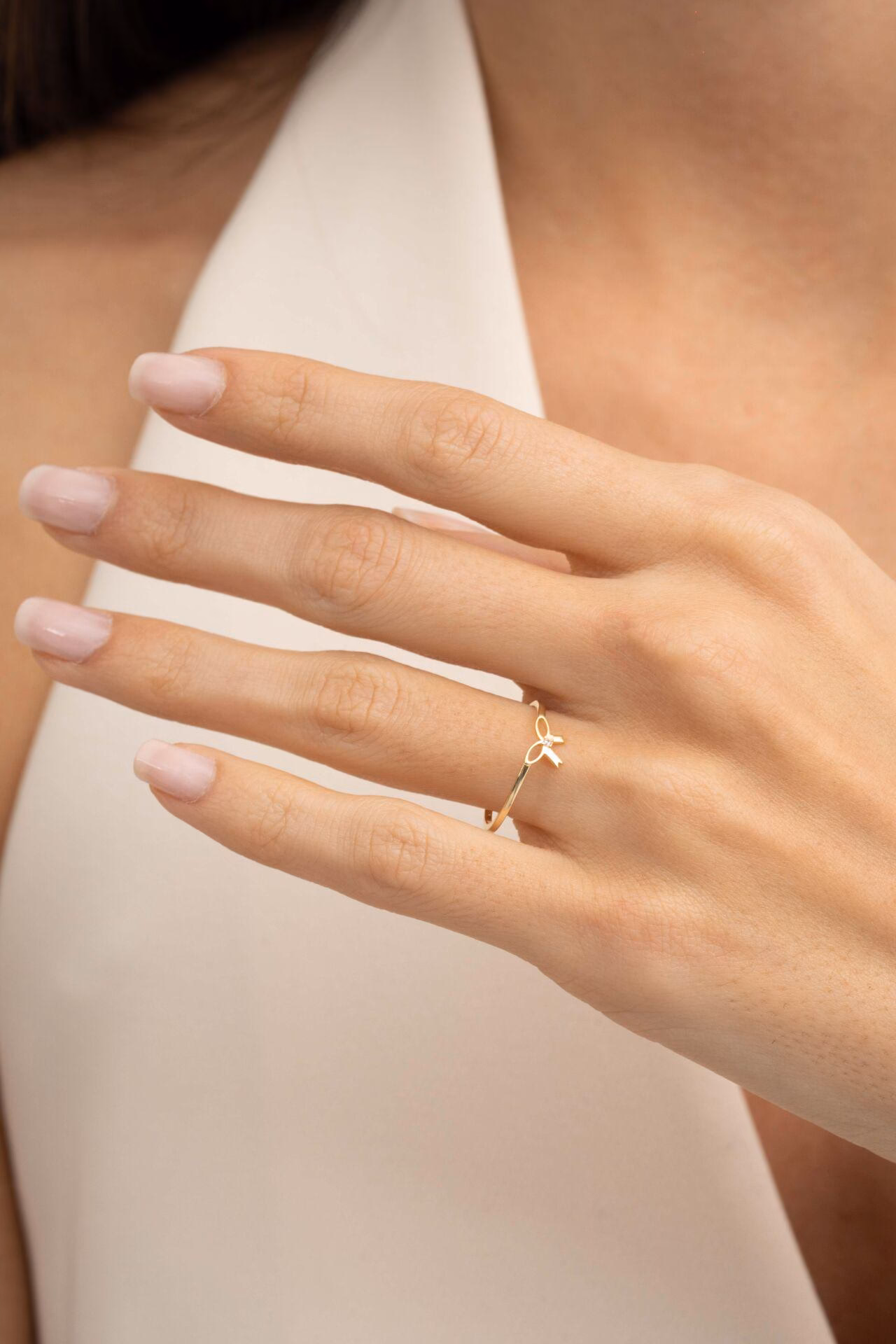 Handmade Dainty Bow Ring 925 Sterling Silver Gold Plated Minimalist Ring - Image 2
