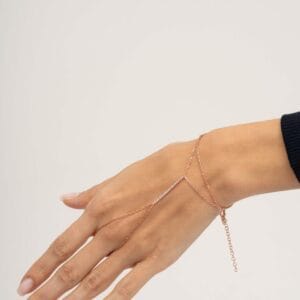 Handmade Rose Gold Plated 925 Sterling Silver Tennis Hand Chain Bracelet Double Wrap Sahmeran Ring Bracelet with Zirconia
