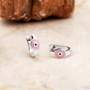 Handmade Pink Enamel Evil Eye 925 Sterling Silver Kids Earrings