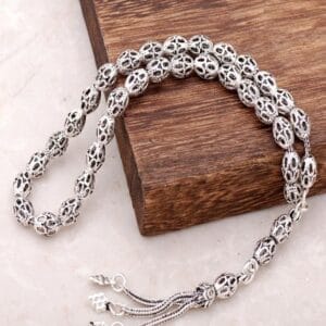 Handmade Filigree 925 Sterling Silver Prayer Beads Oxidized Tasbih