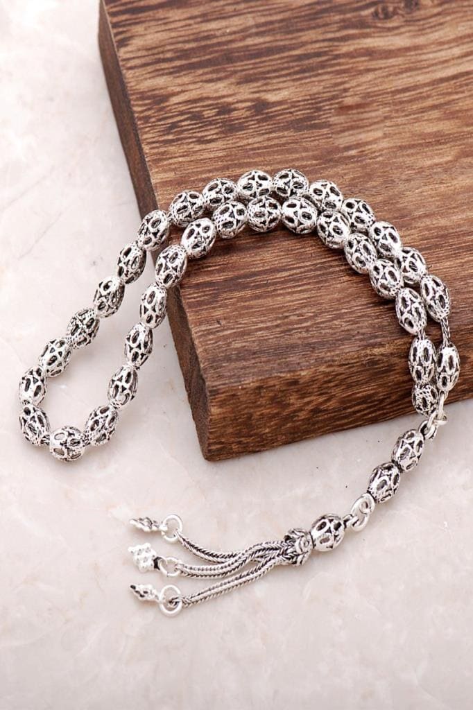 Handmade Filigree 925 Sterling Silver Prayer Beads Oxidized Tasbih
