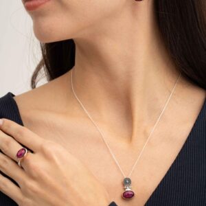 Handmade Root Ruby Jewelry Set 925 Sterling Silver Antique Ring Necklace Earrings