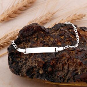 Personalized Name Silver Curb Chain Bracelet for Men 925 Silver ID Bar