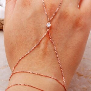 Handmade Rose Gold Plated 925 Sterling Silver Solitaire Hand Harness Slave Bracelet Shahmeran