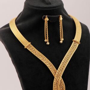 Handmade Gold Plated 925 Sterling Silver Woven Jewelry Set, Traditional Midyat Filigree Rope Necklace Bracelet Earrings Set for Women