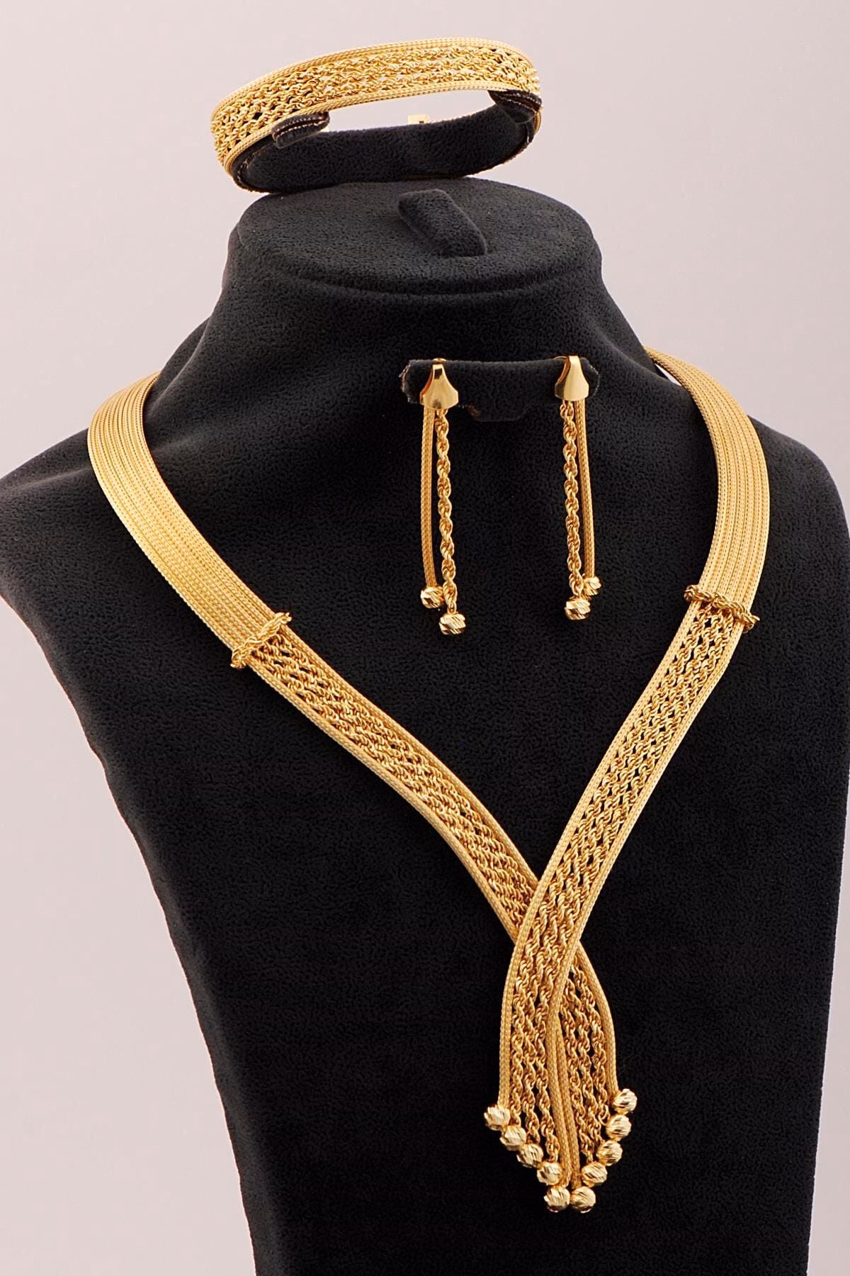 Handmade Gold Plated 925 Sterling Silver Woven Jewelry Set, Traditional Midyat Filigree Rope Necklace Bracelet Earrings Set for Women
