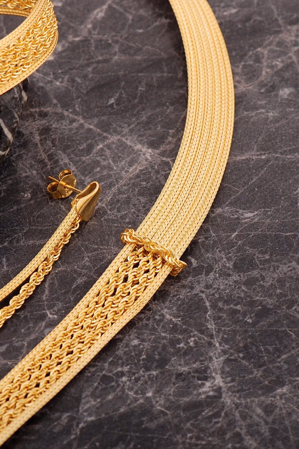 Handmade Gold Plated 925 Sterling Silver Woven Jewelry Set, Traditional Midyat Filigree Rope Necklace Bracelet Earrings Set for Women - Image 8