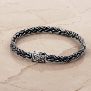 Handmade 925 Sterling Silver Men Woven Bracelet Oxidized Midyat Mesh Chain Bracelet Vintage Style Men Jewelry Gift for Him