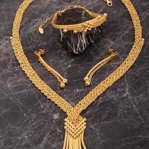 Handmade 22k Gold Plated 925 Sterling Silver Woven Jewelry Set Midyat Filigree Rope Dorika Necklace Bracelet Earrings Set for Women