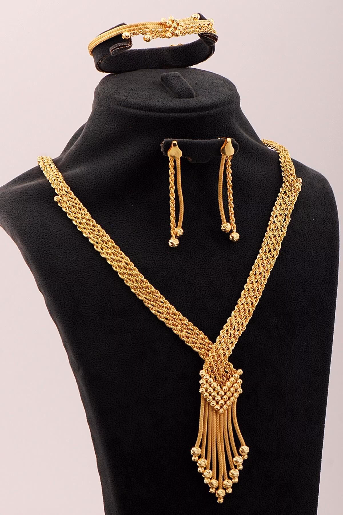 Handmade 22k Gold Plated 925 Sterling Silver Woven Jewelry Set Midyat Filigree Rope Dorika Necklace Bracelet Earrings Set for Women - Image 3