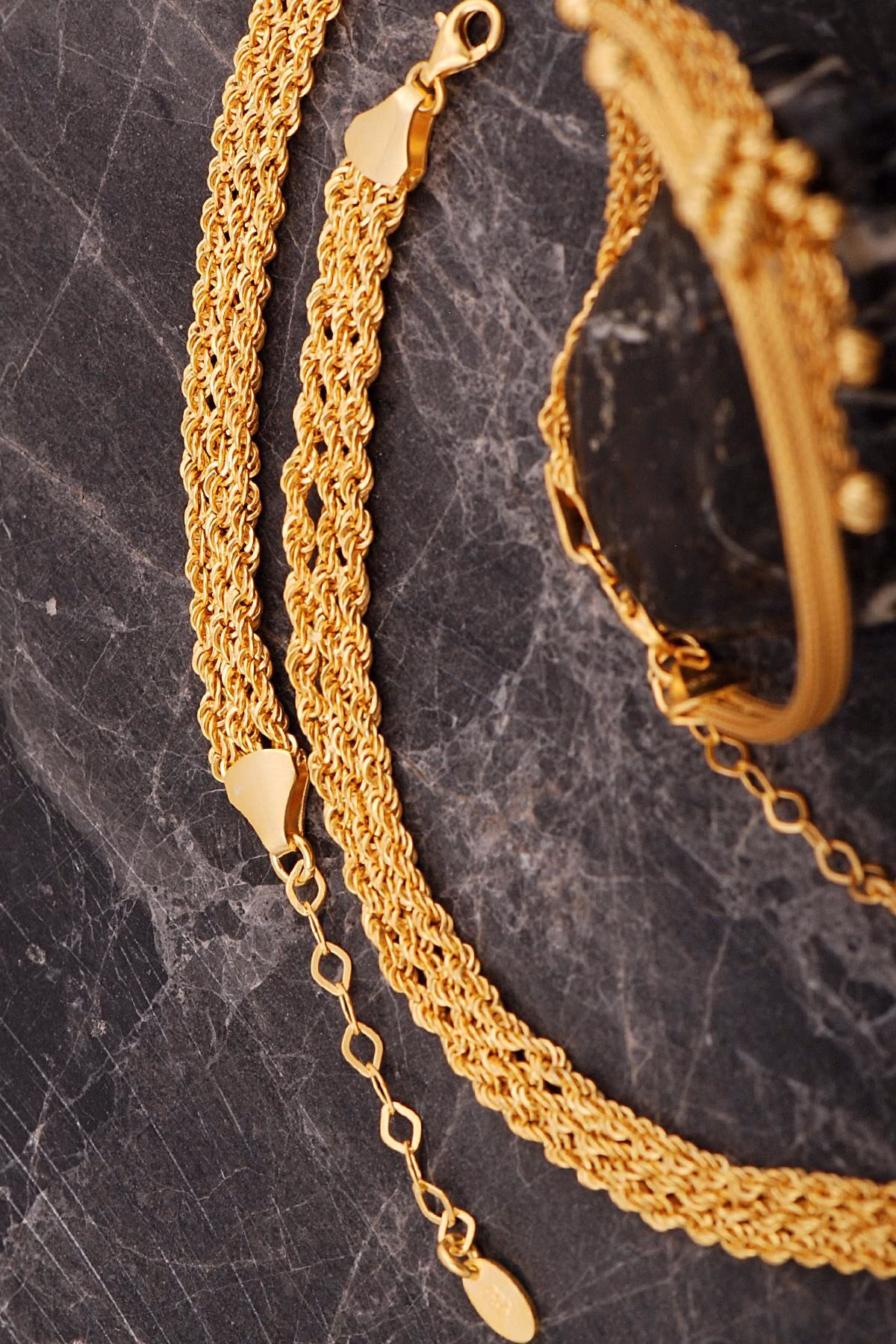 Handmade 22k Gold Plated 925 Sterling Silver Woven Jewelry Set Midyat Filigree Rope Dorika Necklace Bracelet Earrings Set for Women - Image 5