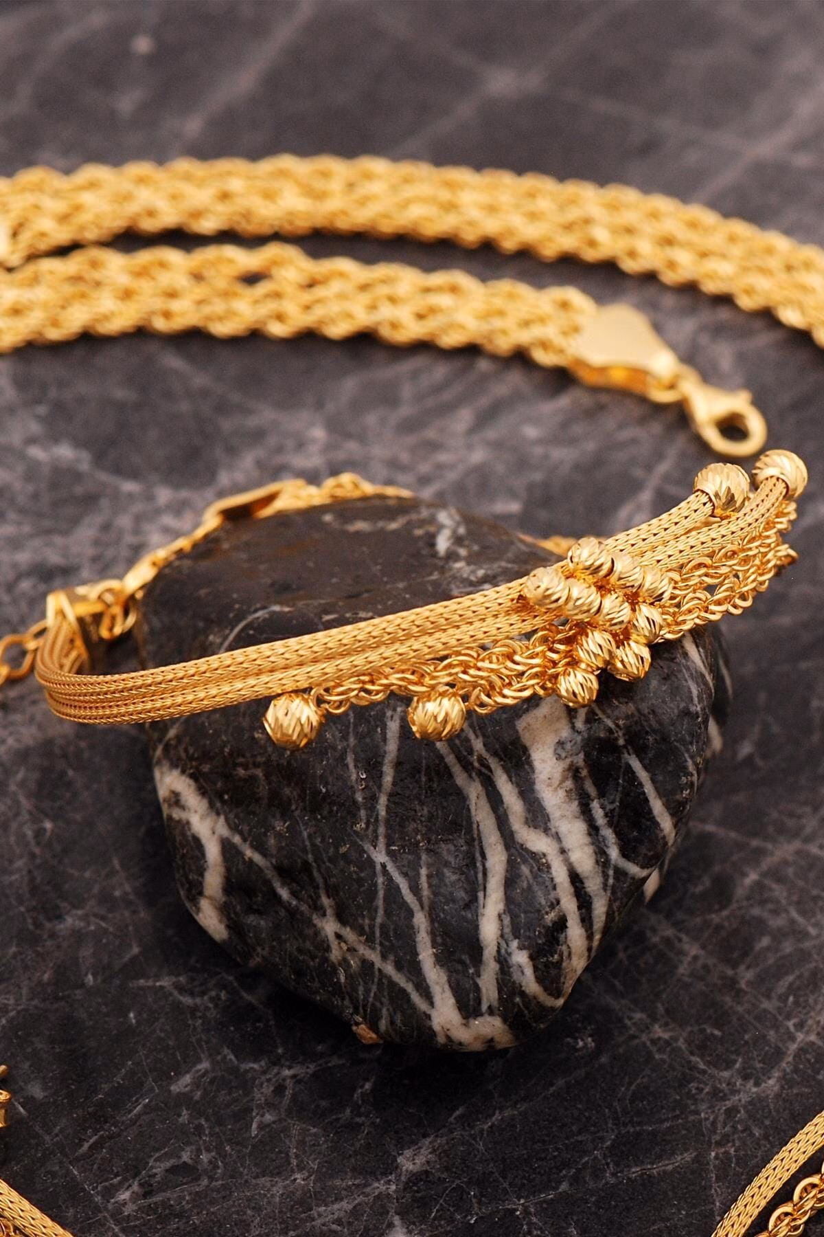 Handmade 22k Gold Plated 925 Sterling Silver Woven Jewelry Set Midyat Filigree Rope Dorika Necklace Bracelet Earrings Set for Women - Image 7
