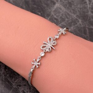 Handmade Snowflake Dragonfly 925 Sterling Silver Bracelet, Sparkling CZ Charm Bracelet, Delicate Nature Jewelry Gift for Her