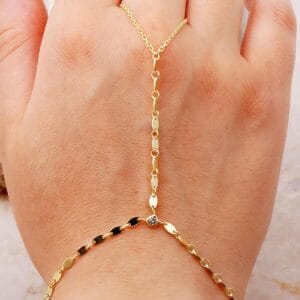 Handmade Gold Plated 925 Sterling Silver Sahmeran Bracelet, Sparkly Cubic Zirconia Hand Chain Bracelet, Delicate Boho Hand Jewelry