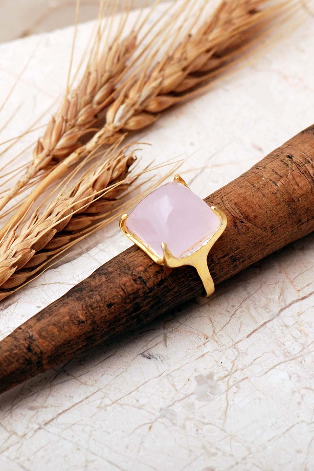 Handmade Gold Plated 925 Sterling Silver Square Gemstone Ring Adjustable Faceted Natural Stone Geometric Statement Ring - Image 4