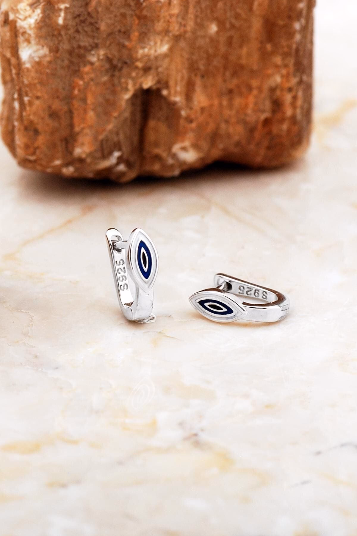 Handmade Enamel Evil Eye 925 Sterling Silver Kids Earrings