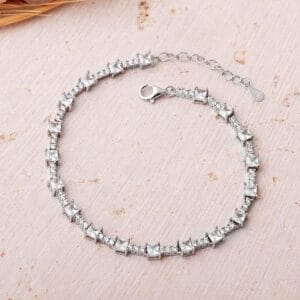 Square CZ Tennis Bracelet 925 Sterling Silver Rhodium Plated Dainty Sparkly Line Bracelet Modern Elegant Jewelry Gift for Her
