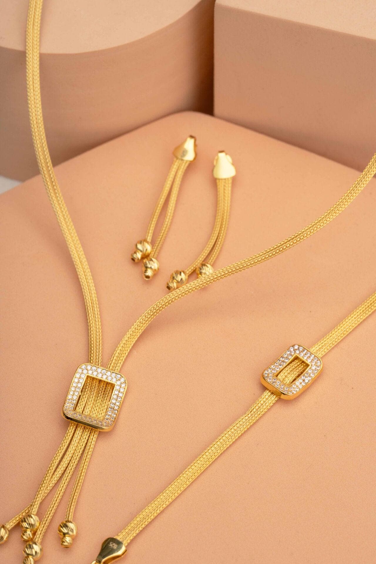 Handmade 22K Gold Plated 925 Sterling Silver Woven Jewelry Set Midyat Mesh Necklace Earrings Bracelet - Image 6