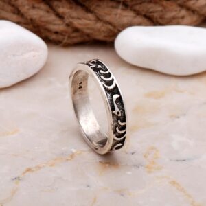 Handmade Engraved 925 Sterling Silver Ring White Gold Rhodium Plated Band