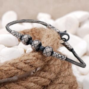 Handmade Fine Silver Kazaziye Woven Mens Bracelet Vintage Oxidized 1000 Pure Silver Chain
