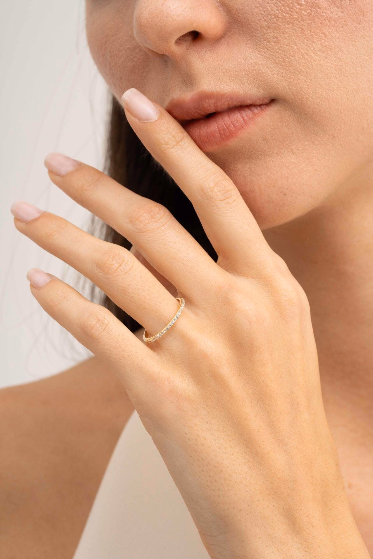 Handmade Gold Plated 925 Sterling Silver Half Eternity Ring Thin Zirconia Stacking Band - Image 5