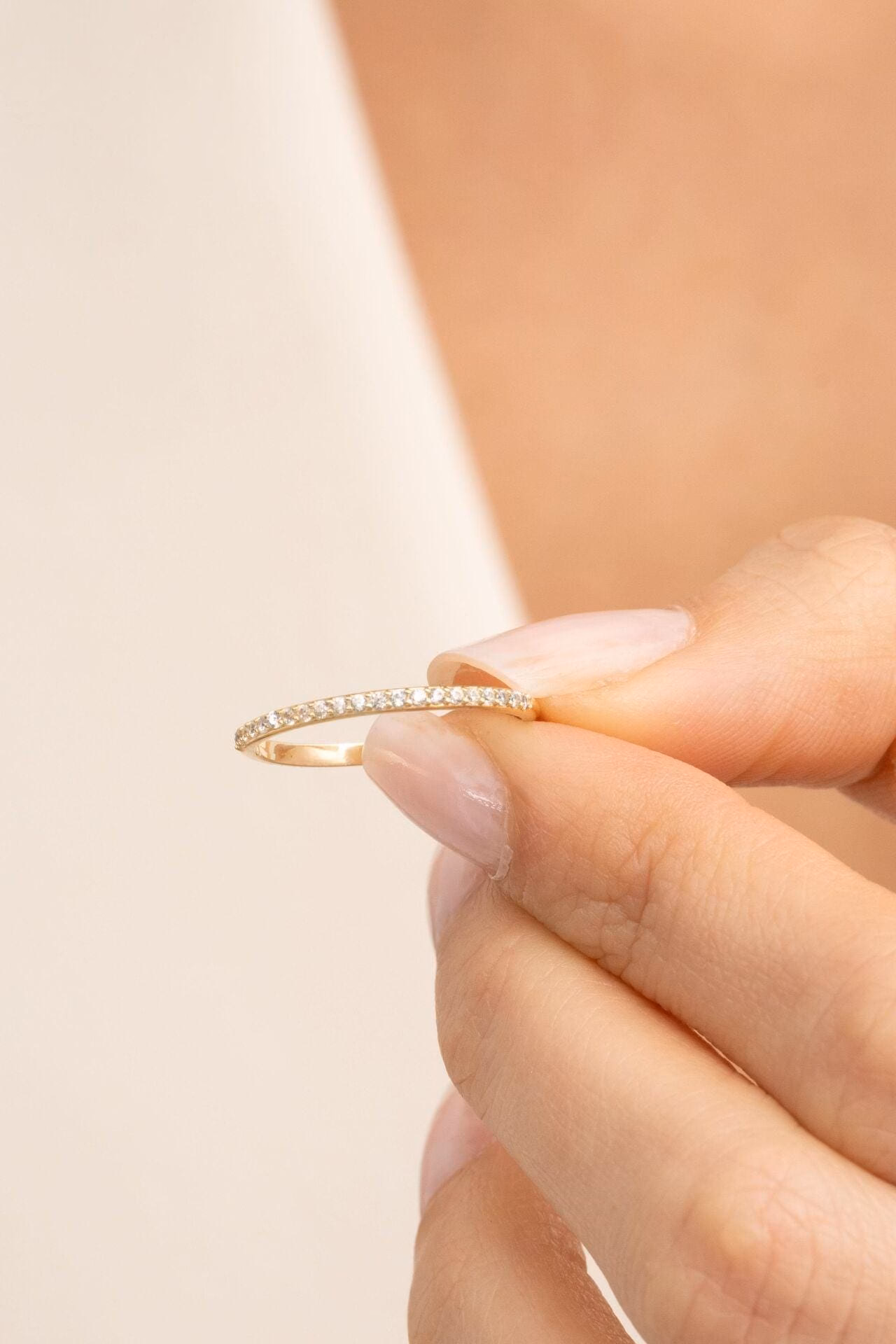 Handmade Gold Plated 925 Sterling Silver Half Eternity Ring Thin Zirconia Stacking Band - Image 7