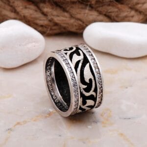 Handmade Wide Band Zirconia 925 Sterling Silver Statement Ring Women