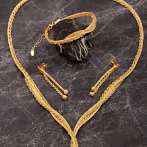 Handmade 22k Gold Plated 925 Sterling Silver Woven Rope Jewelry Set Midyat Mesh Art Necklace Earrings Bracelet