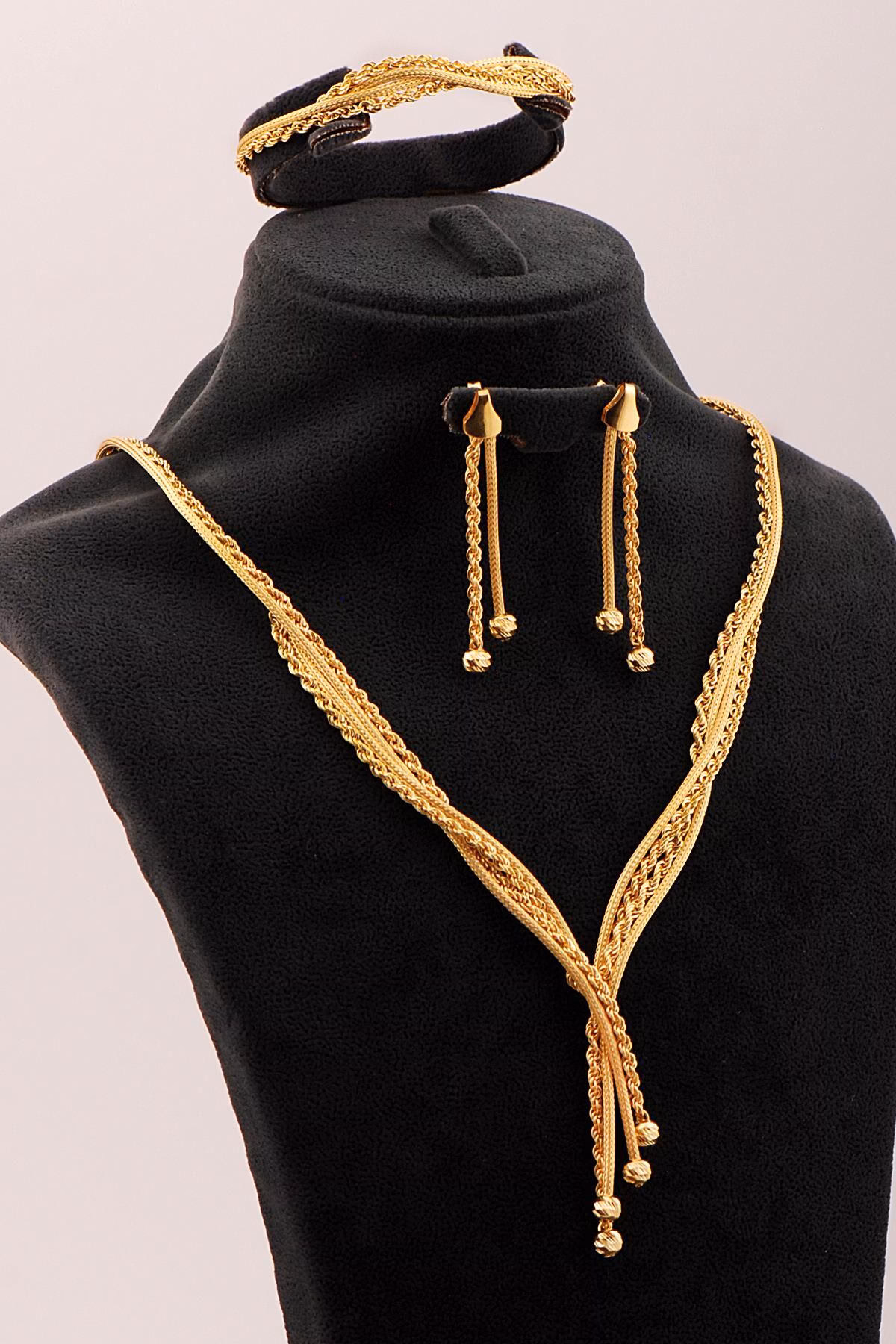 Handmade 22k Gold Plated 925 Sterling Silver Woven Rope Jewelry Set Midyat Mesh Art Necklace Earrings Bracelet - Image 3
