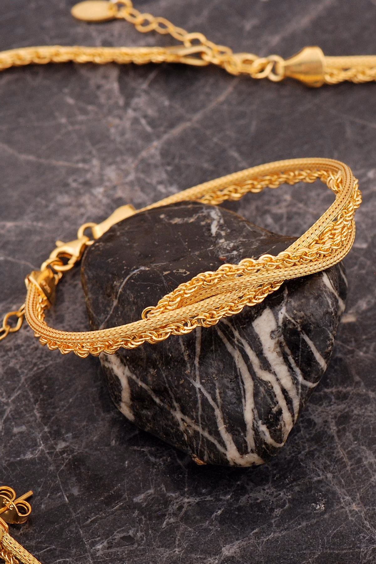 Handmade 22k Gold Plated 925 Sterling Silver Woven Rope Jewelry Set Midyat Mesh Art Necklace Earrings Bracelet - Image 5