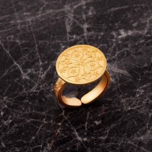Handmade Anatolian Sun Motif Ring 925 Sterling Silver Gold Plated Adjustable Ring